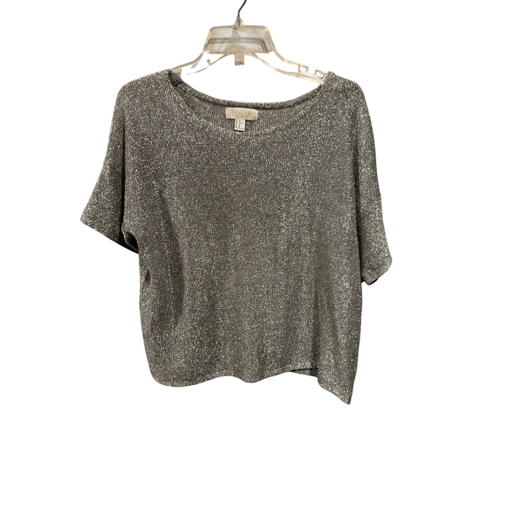 Forever 21 Top Silver Metallic Knit Boxy Scoop Neck Short Sleeve Plus Size XL